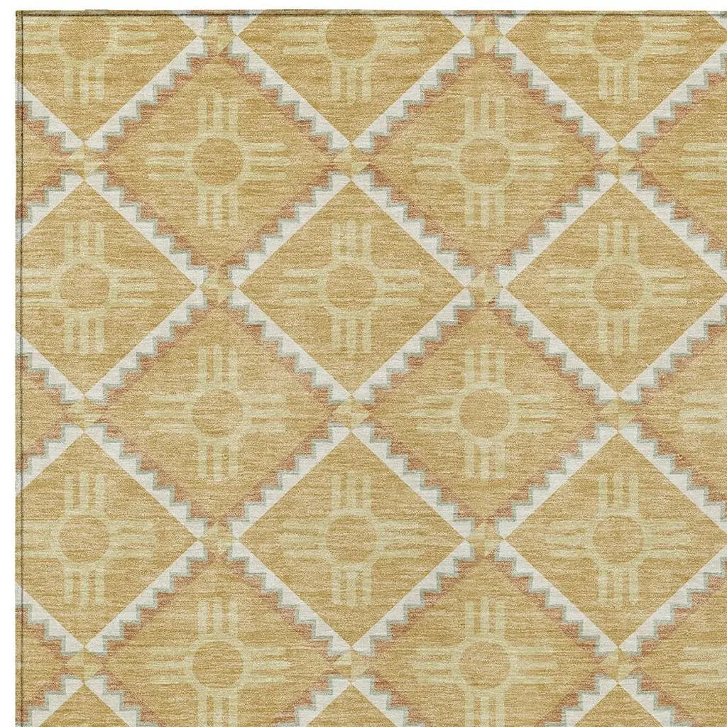3' X 5' Gold And Brown Geometric Washable Indoor Outdoor Area Rug Homeroots Outdoor