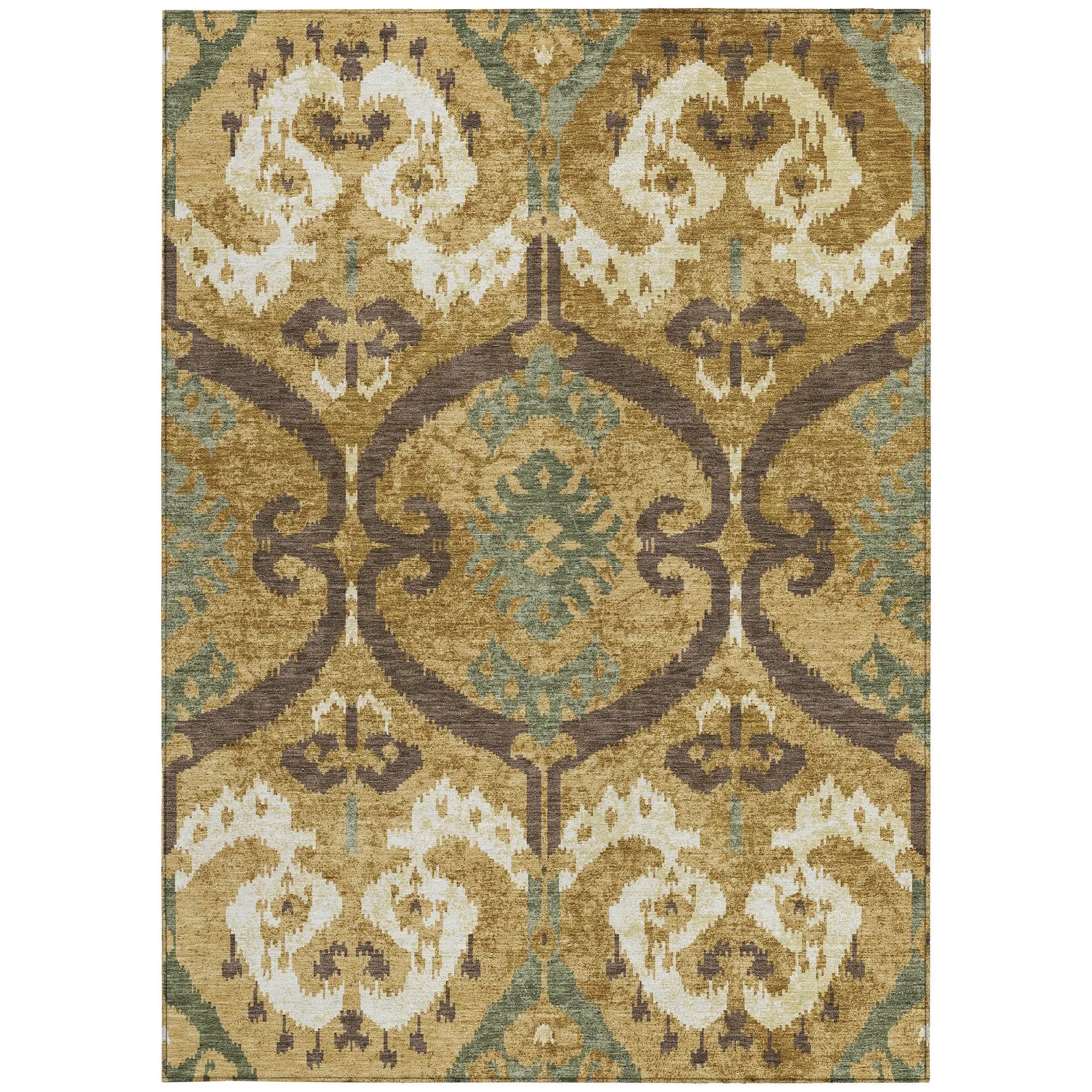 3' X 5' Gold And Brown Ikat Washable Indoor Outdoor Area Rug Homeroots Outdoor