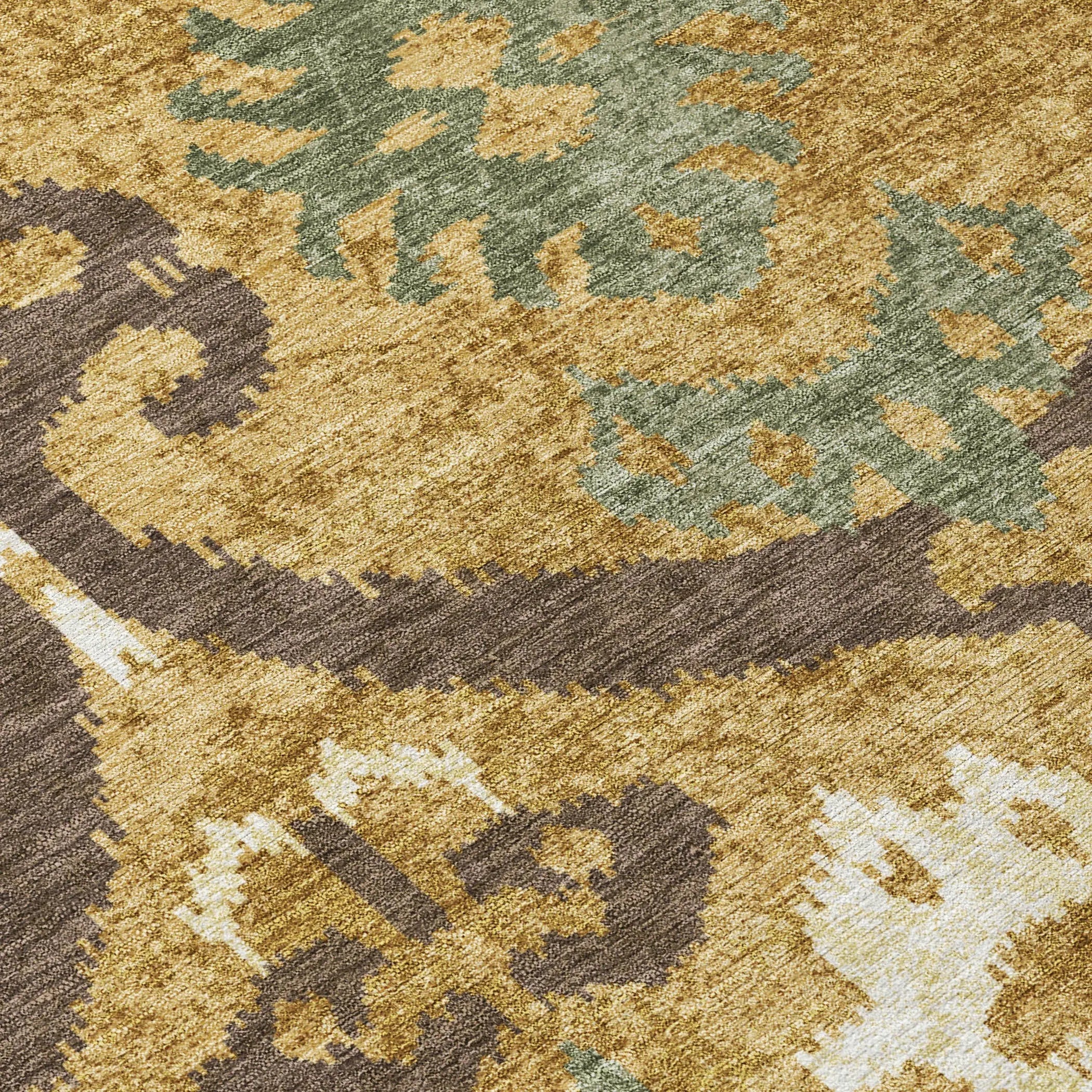 3' X 5' Gold And Brown Ikat Washable Indoor Outdoor Area Rug Homeroots Outdoor