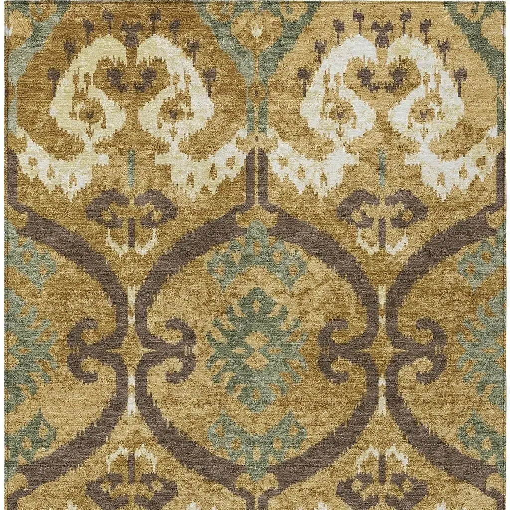 3' X 5' Gold And Brown Ikat Washable Indoor Outdoor Area Rug Homeroots Outdoor