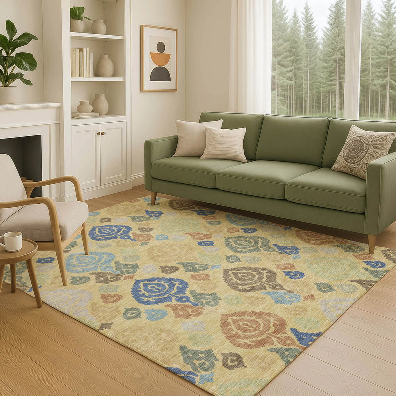 3' X 5' Gold And Chocolate Damask Washable Indoor Outdoor Area Rug Homeroots Outdoor