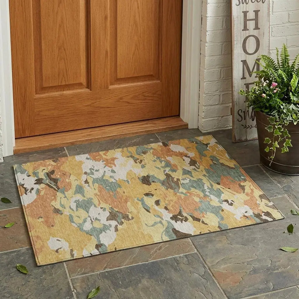 3' X 5' Gold And Copper Abstract Washable Indoor Outdoor Area Rug Homeroots Outdoor