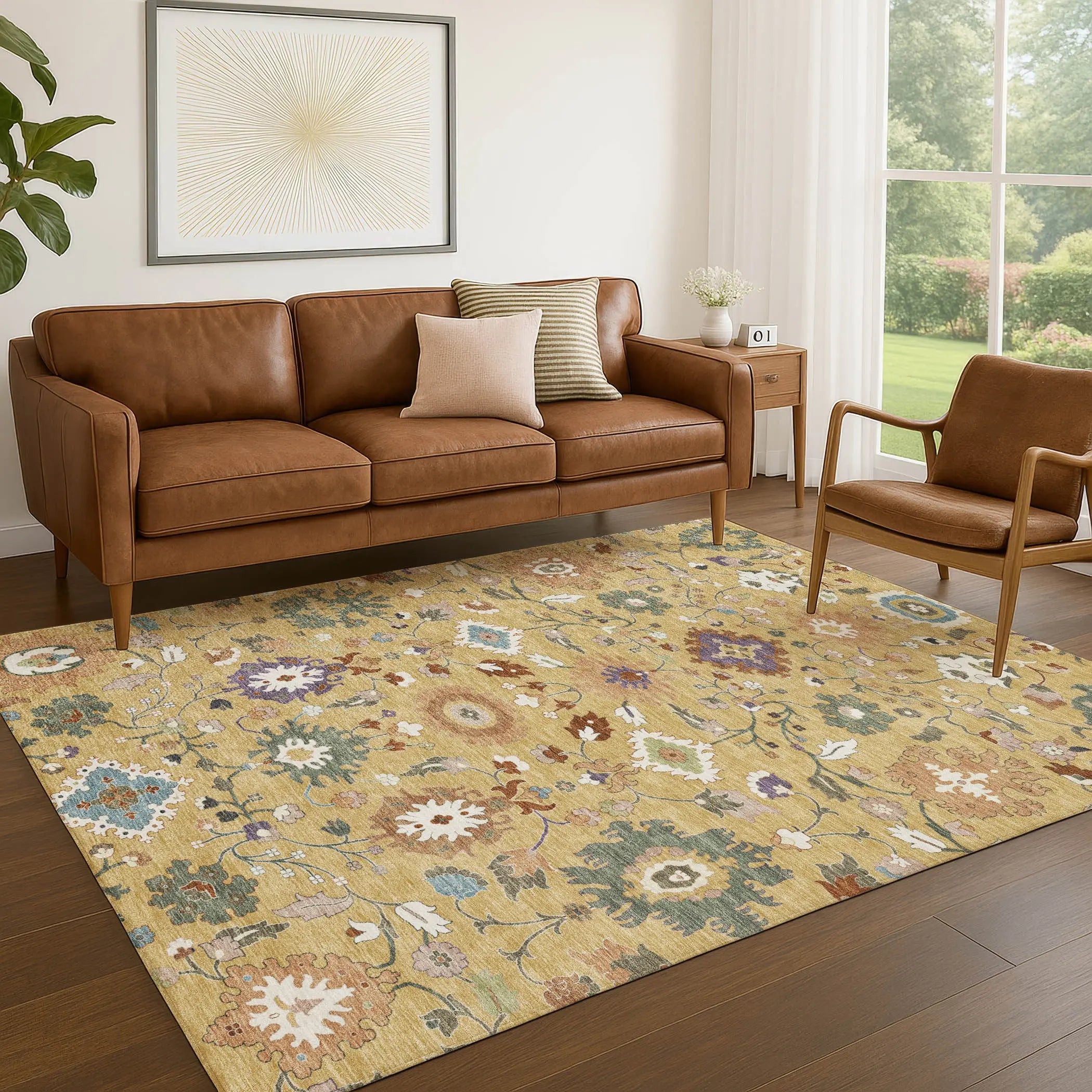 3' X 5' Gold And Copper Floral Medallion Washable Indoor Outdoor Area Rug Homeroots Outdoor