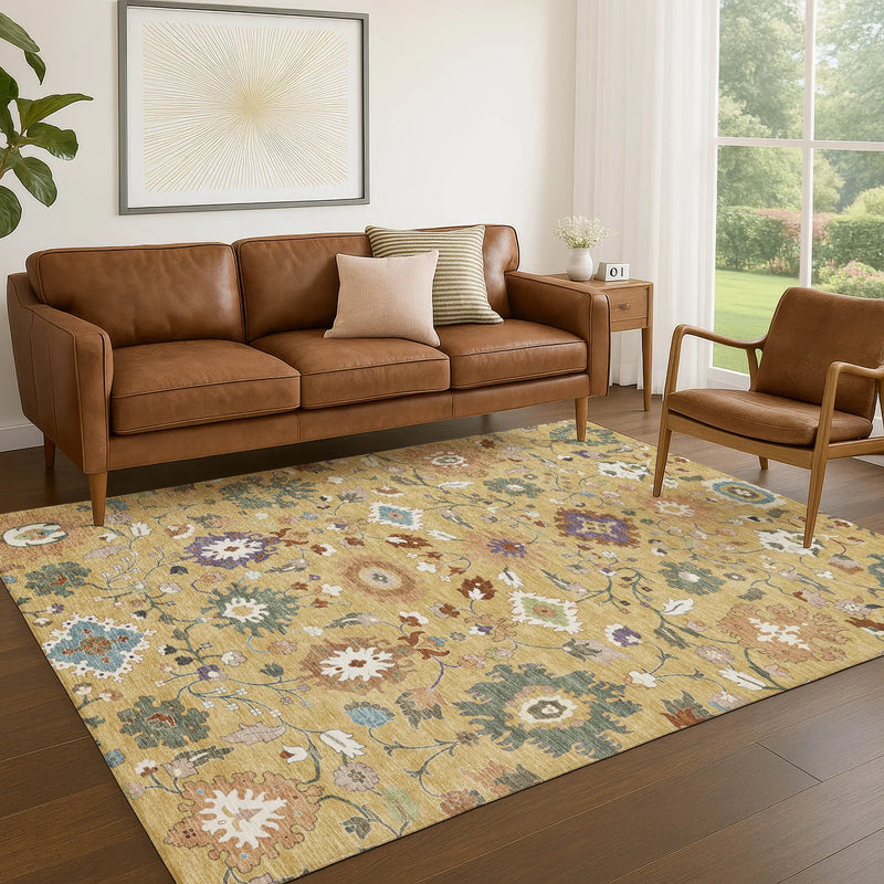 3' X 5' Gold And Copper Floral Medallion Washable Indoor Outdoor Area Rug Homeroots Outdoor