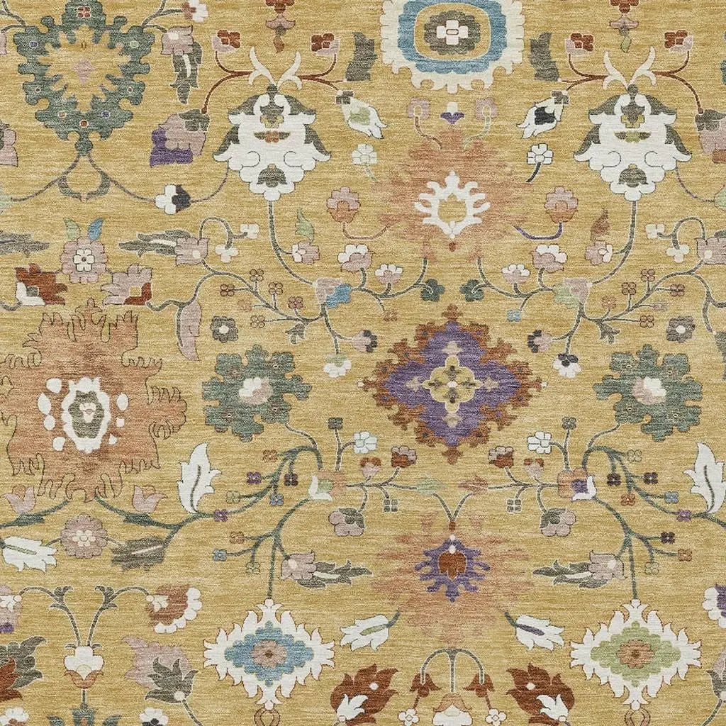 3' X 5' Gold And Copper Floral Medallion Washable Indoor Outdoor Area Rug Homeroots Outdoor