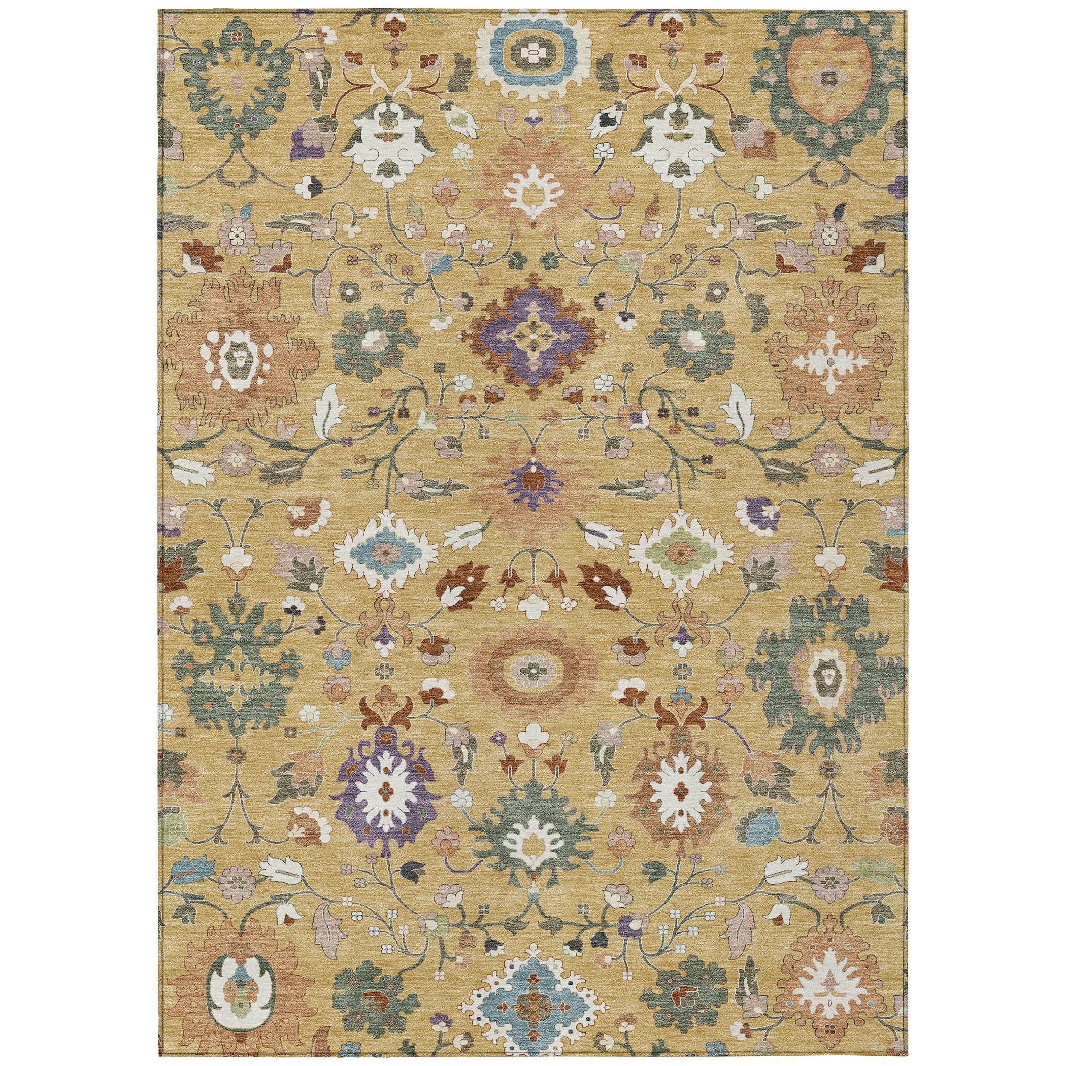 3' X 5' Gold And Copper Floral Medallion Washable Indoor Outdoor Area Rug Homeroots Outdoor