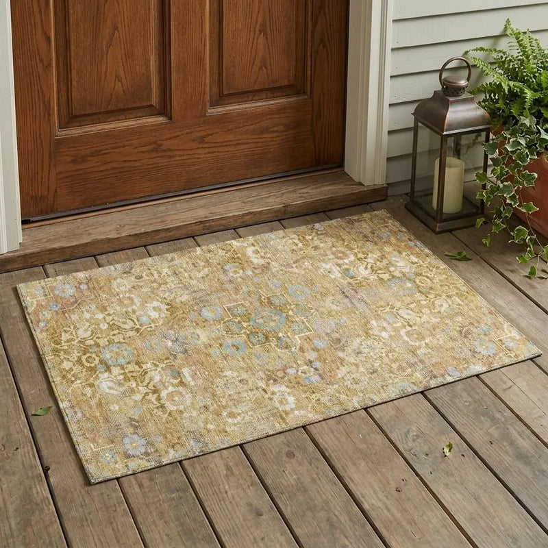3' X 5' Gold And Copper Floral Medallion Washable Indoor Outdoor Area Rug Homeroots Outdoor