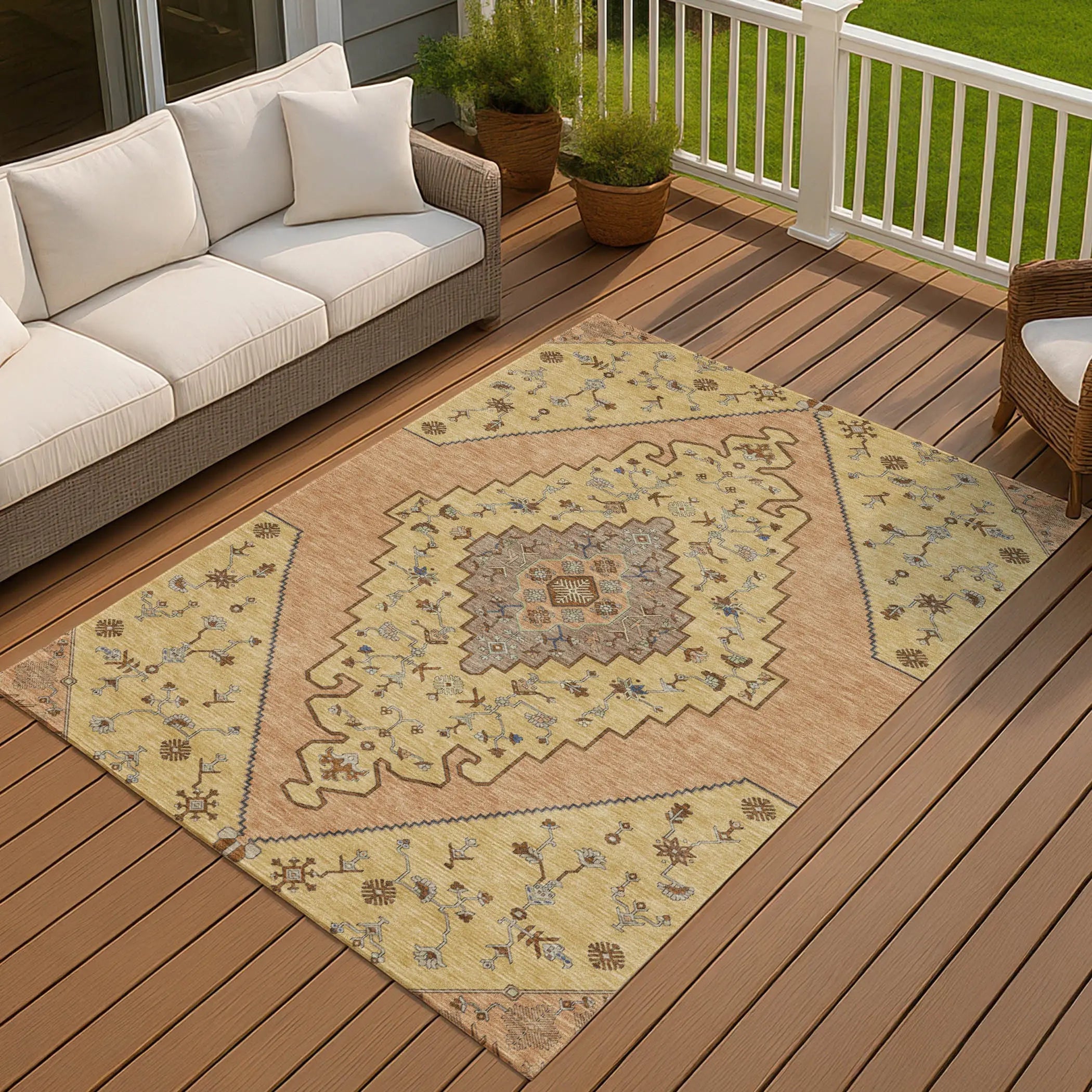 3' X 5' Gold And Copper Geometric Washable Indoor Outdoor Area Rug Homeroots Outdoor