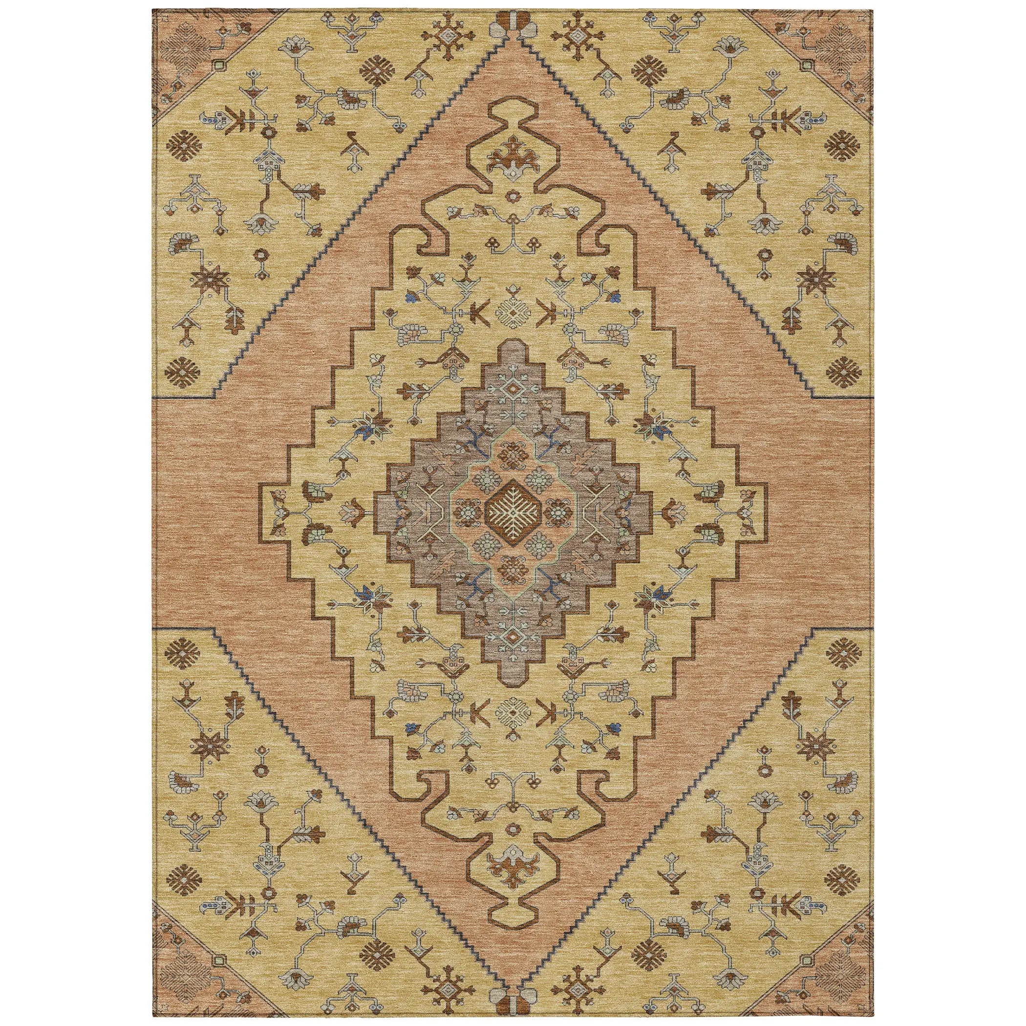 3' X 5' Gold And Copper Geometric Washable Indoor Outdoor Area Rug Homeroots Outdoor