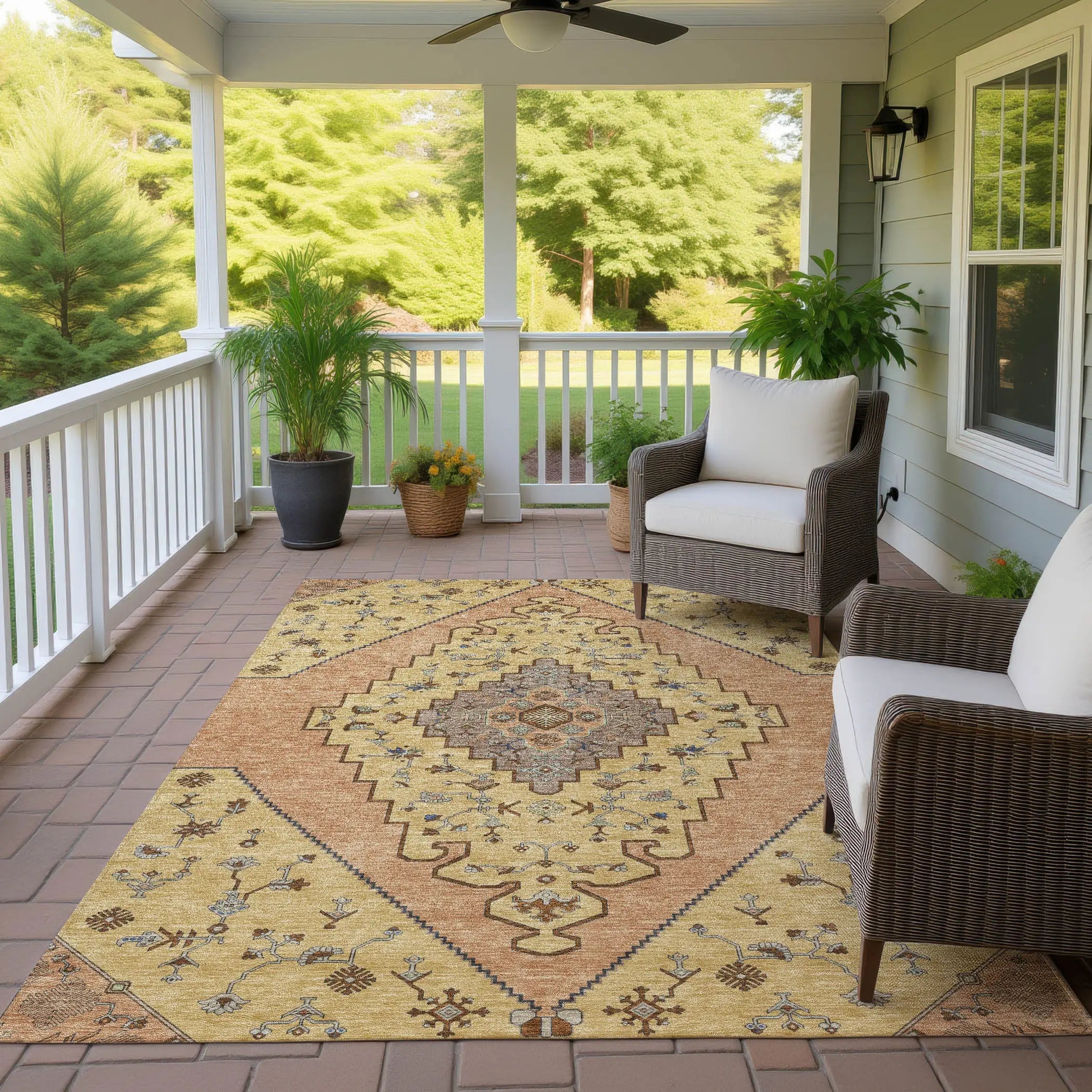 3' X 5' Gold And Copper Geometric Washable Indoor Outdoor Area Rug Homeroots Outdoor