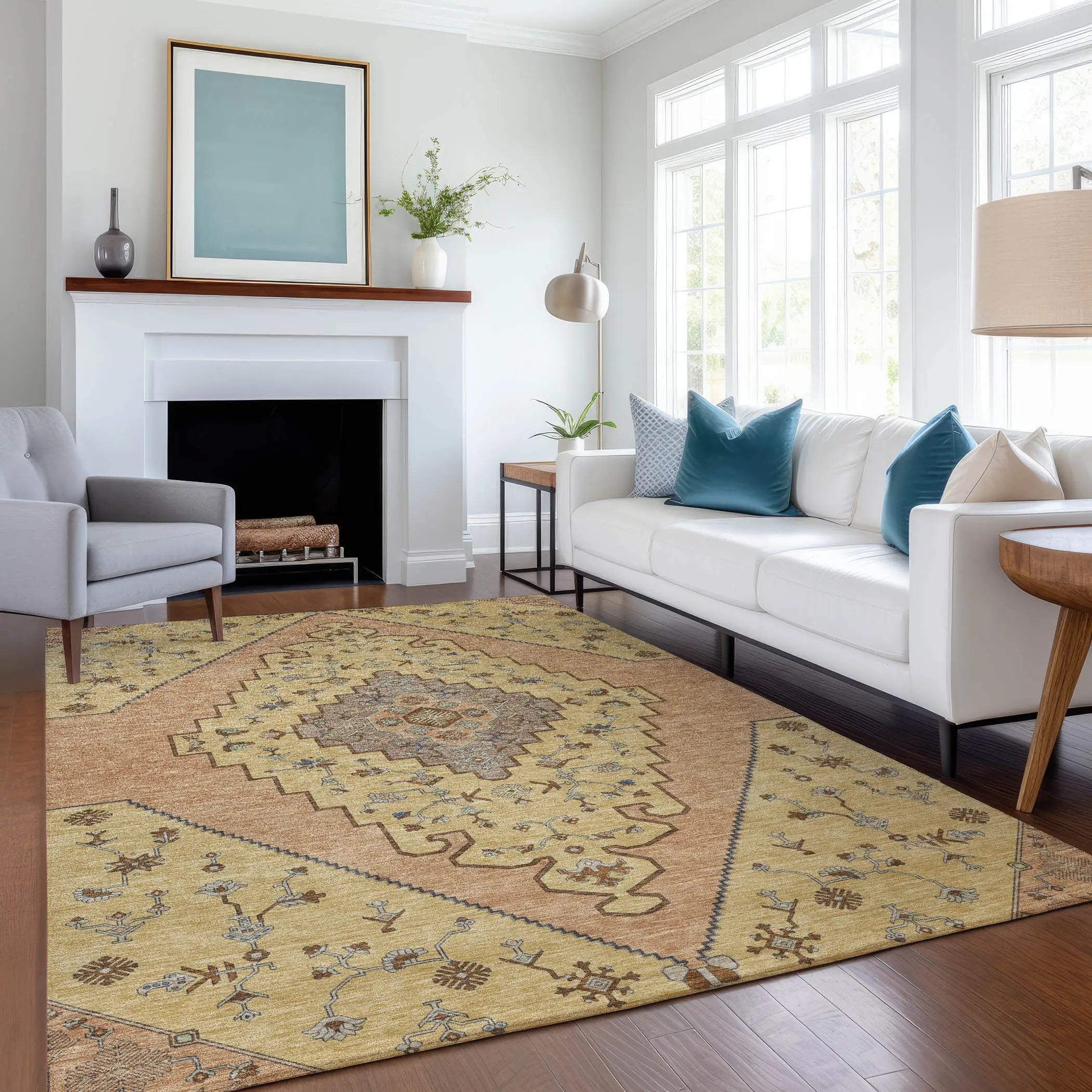 3' X 5' Gold And Copper Geometric Washable Indoor Outdoor Area Rug Homeroots Outdoor
