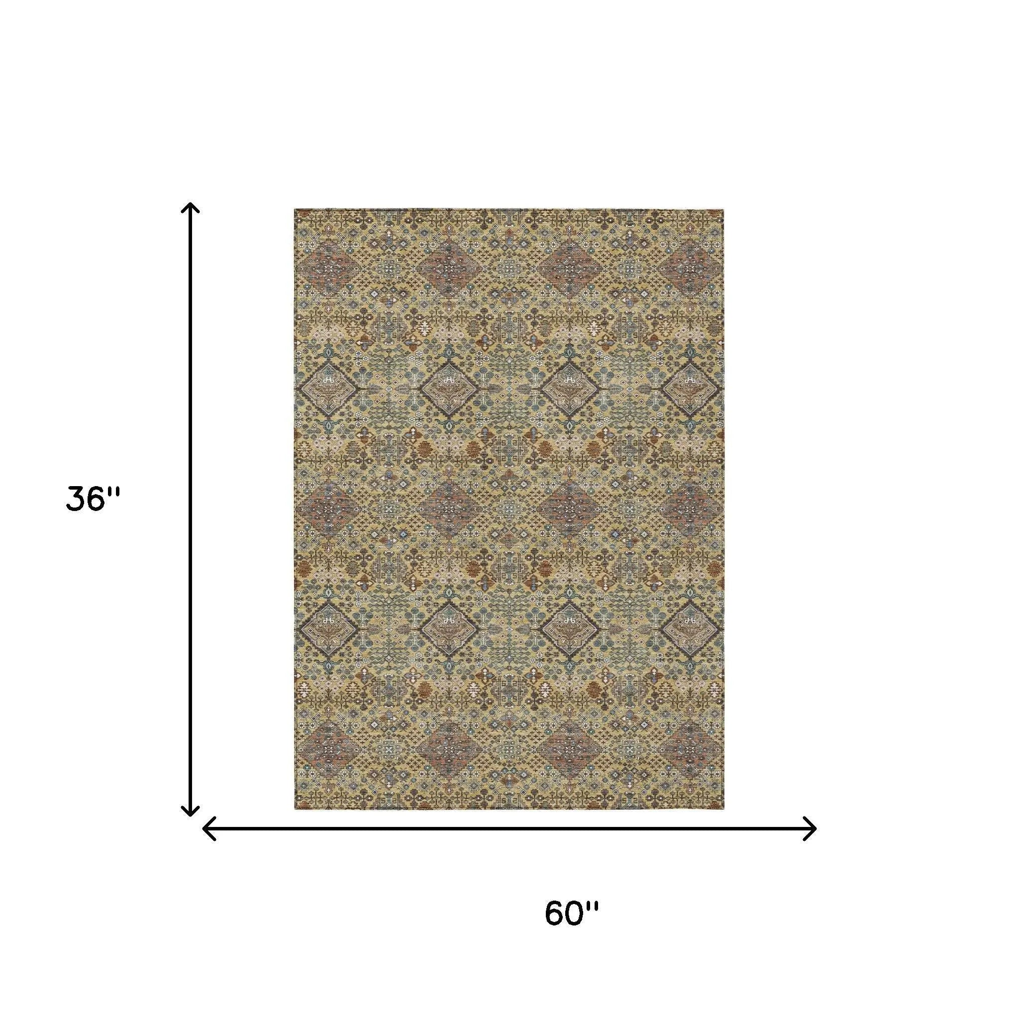 3' X 5' Gold And Copper Geometric Washable Indoor Outdoor Area Rug Homeroots Outdoor