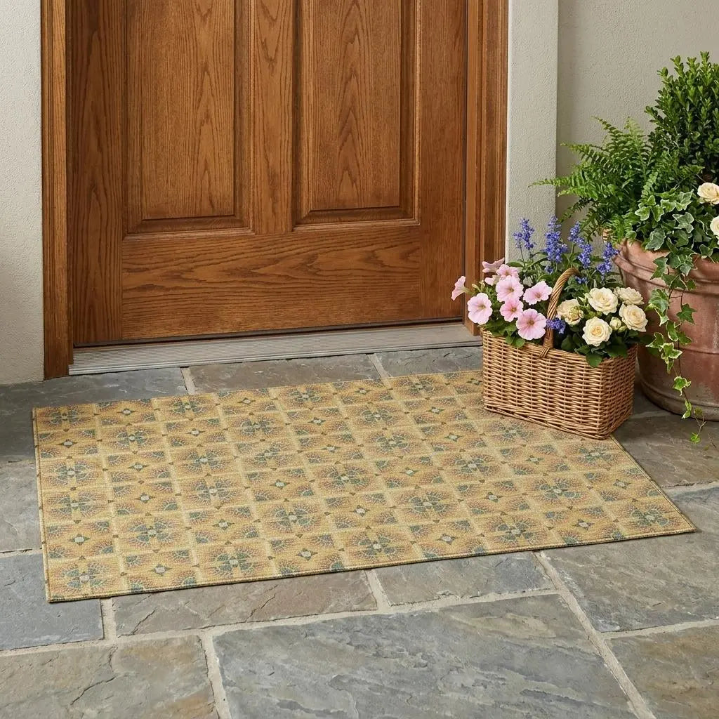 3' X 5' Gold And Copper Geometric Washable Indoor Outdoor Area Rug Homeroots Outdoor