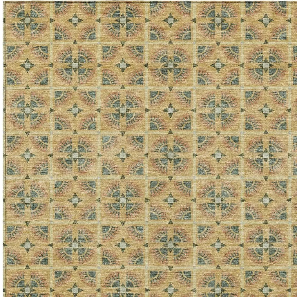 3' X 5' Gold And Copper Geometric Washable Indoor Outdoor Area Rug Homeroots Outdoor
