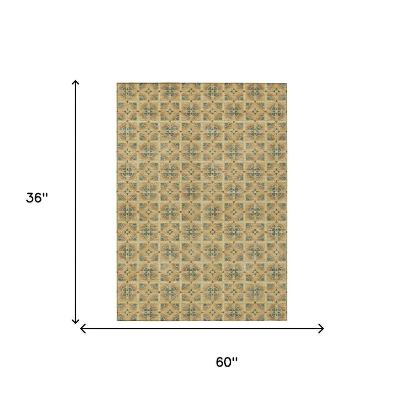 3' X 5' Gold And Copper Geometric Washable Indoor Outdoor Area Rug Homeroots Outdoor