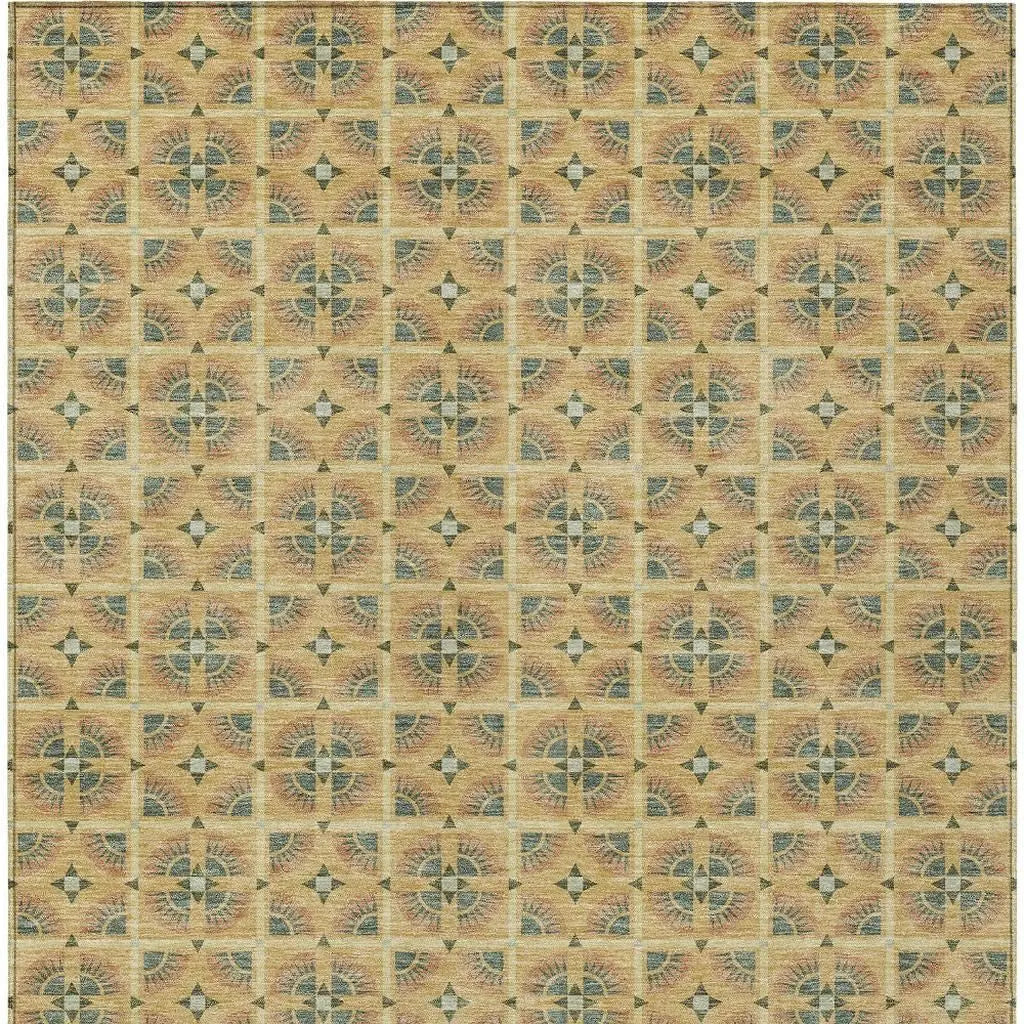 3' X 5' Gold And Copper Geometric Washable Indoor Outdoor Area Rug Homeroots Outdoor