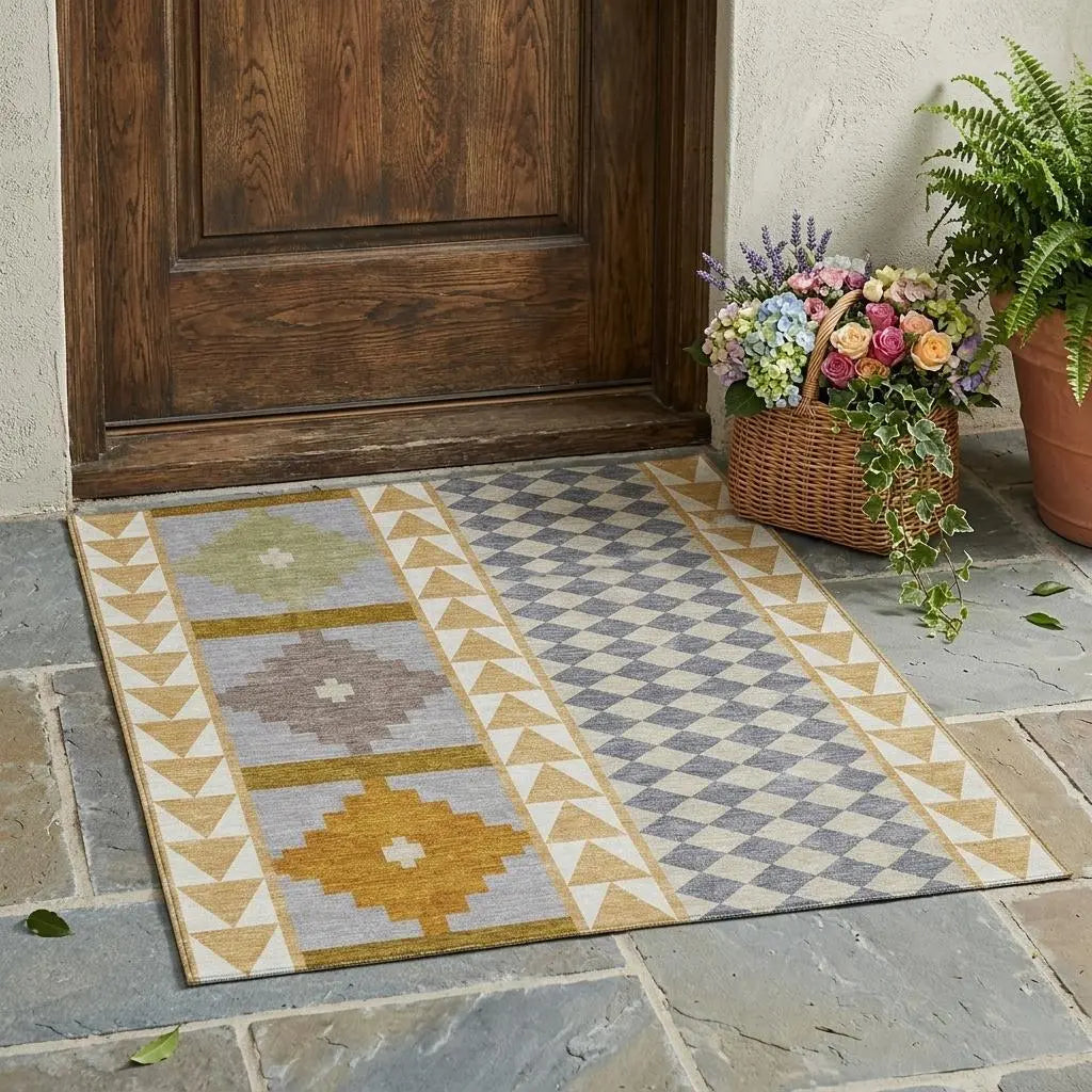 3' X 5' Gold And Copper Southwestern Washable Indoor Outdoor Area Rug Homeroots Outdoor