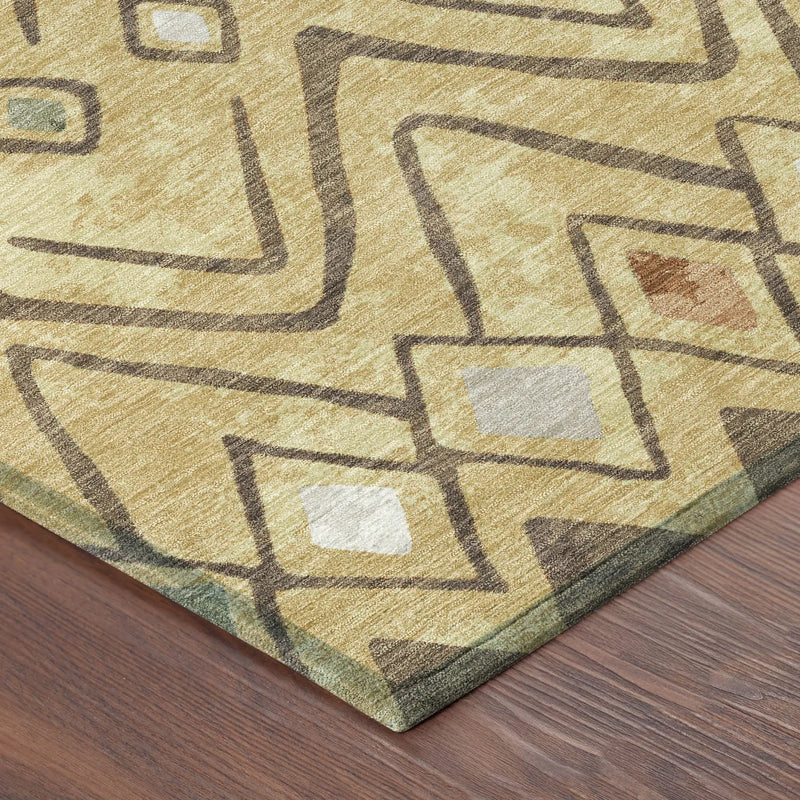 3' X 5' Gold And Green Geometric Washable Indoor Outdoor Area Rug Homeroots Outdoor