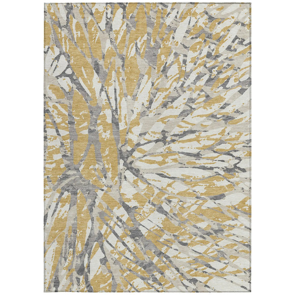 3' X 5' Gold And Ivory Abstract Washable Indoor Outdoor Area Rug Homeroots Outdoor