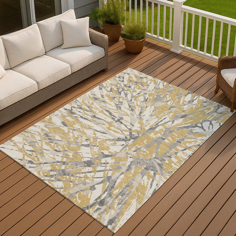 3' X 5' Gold And Ivory Abstract Washable Indoor Outdoor Area Rug Homeroots Outdoor