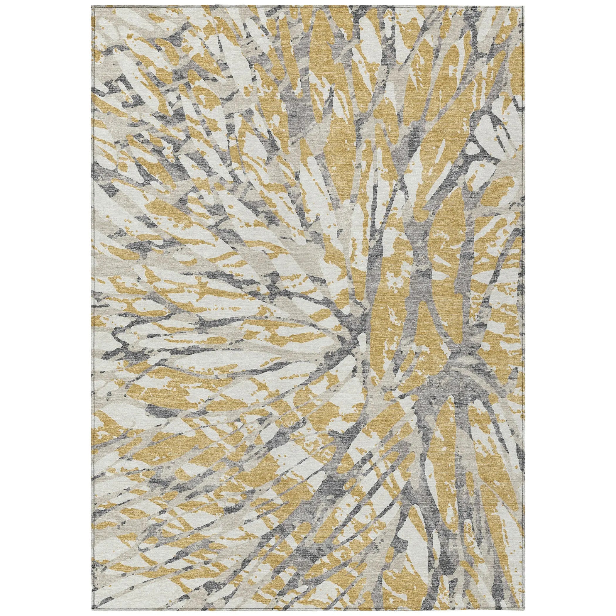 3' X 5' Gold And Ivory Abstract Washable Indoor Outdoor Area Rug Homeroots Outdoor