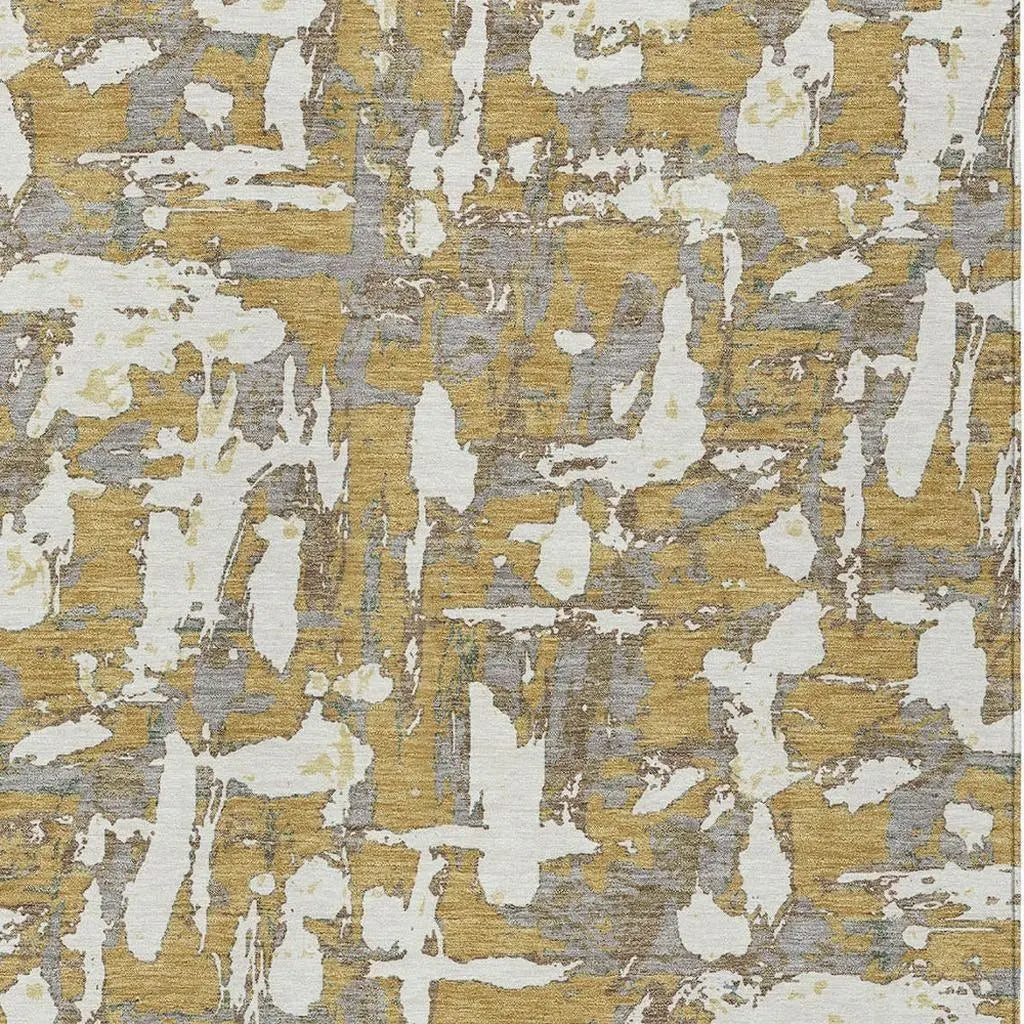 3' X 5' Gold And Ivory Abstract Washable Indoor Outdoor Area Rug Homeroots Outdoor