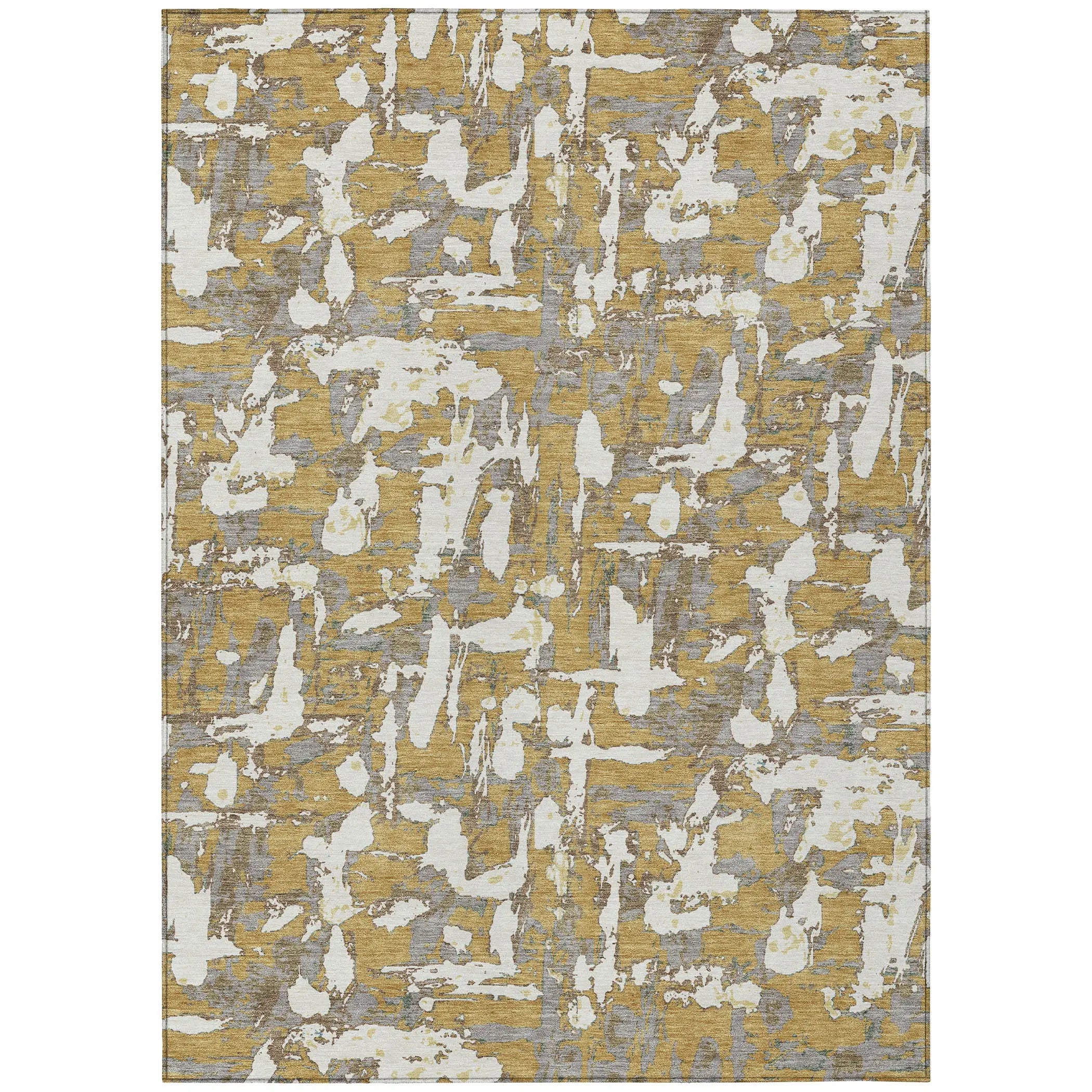 3' X 5' Gold And Ivory Abstract Washable Indoor Outdoor Area Rug Homeroots Outdoor