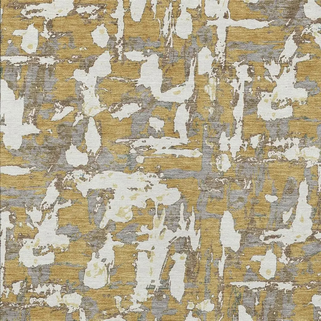 3' X 5' Gold And Ivory Abstract Washable Indoor Outdoor Area Rug Homeroots Outdoor