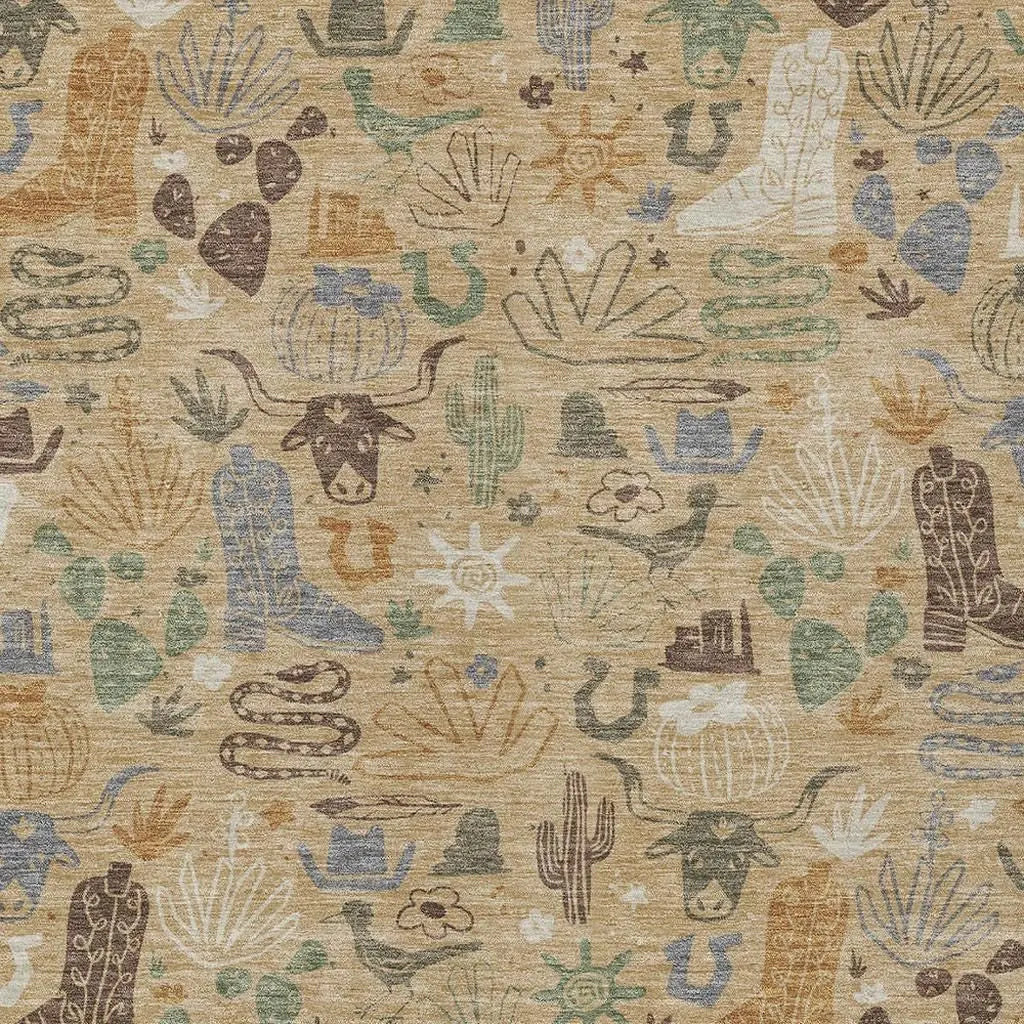 3' X 5' Gold And Ivory Cactus Washable Indoor Outdoor Area Rug Homeroots Outdoor