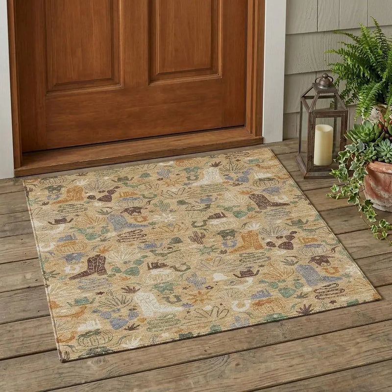3' X 5' Gold And Ivory Cactus Washable Indoor Outdoor Area Rug Homeroots Outdoor