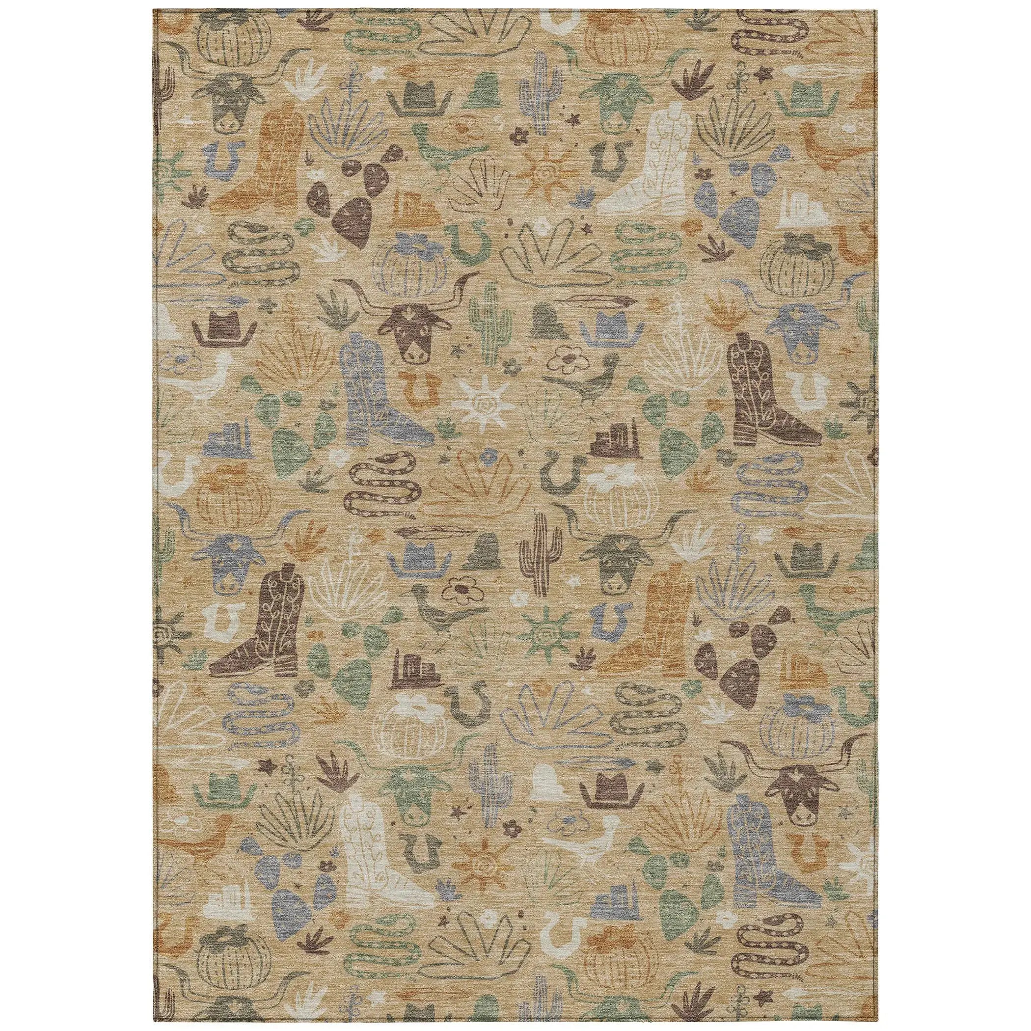 3' X 5' Gold And Ivory Cactus Washable Indoor Outdoor Area Rug Homeroots Outdoor