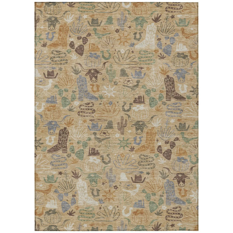 3' X 5' Gold And Ivory Cactus Washable Indoor Outdoor Area Rug Homeroots Outdoor