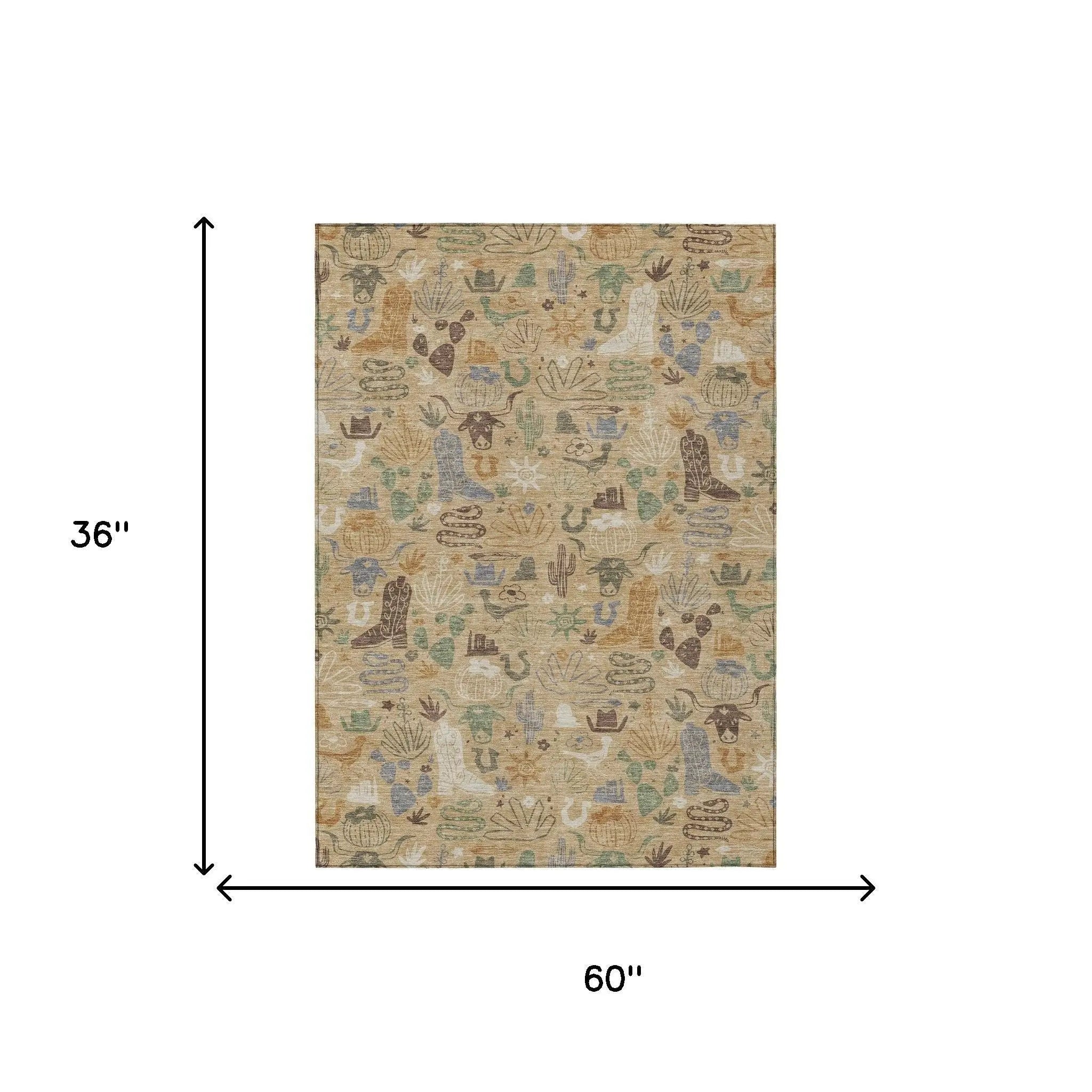 3' X 5' Gold And Ivory Cactus Washable Indoor Outdoor Area Rug Homeroots Outdoor