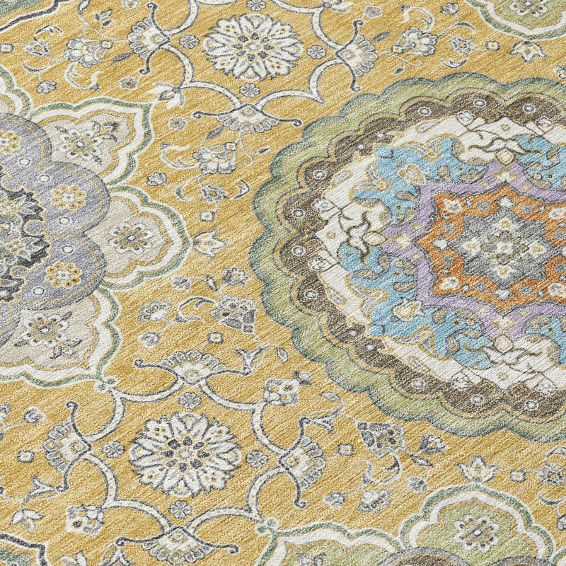 3' X 5' Gold And Ivory Floral Medallion Washable Indoor Outdoor Area Rug Homeroots Outdoor