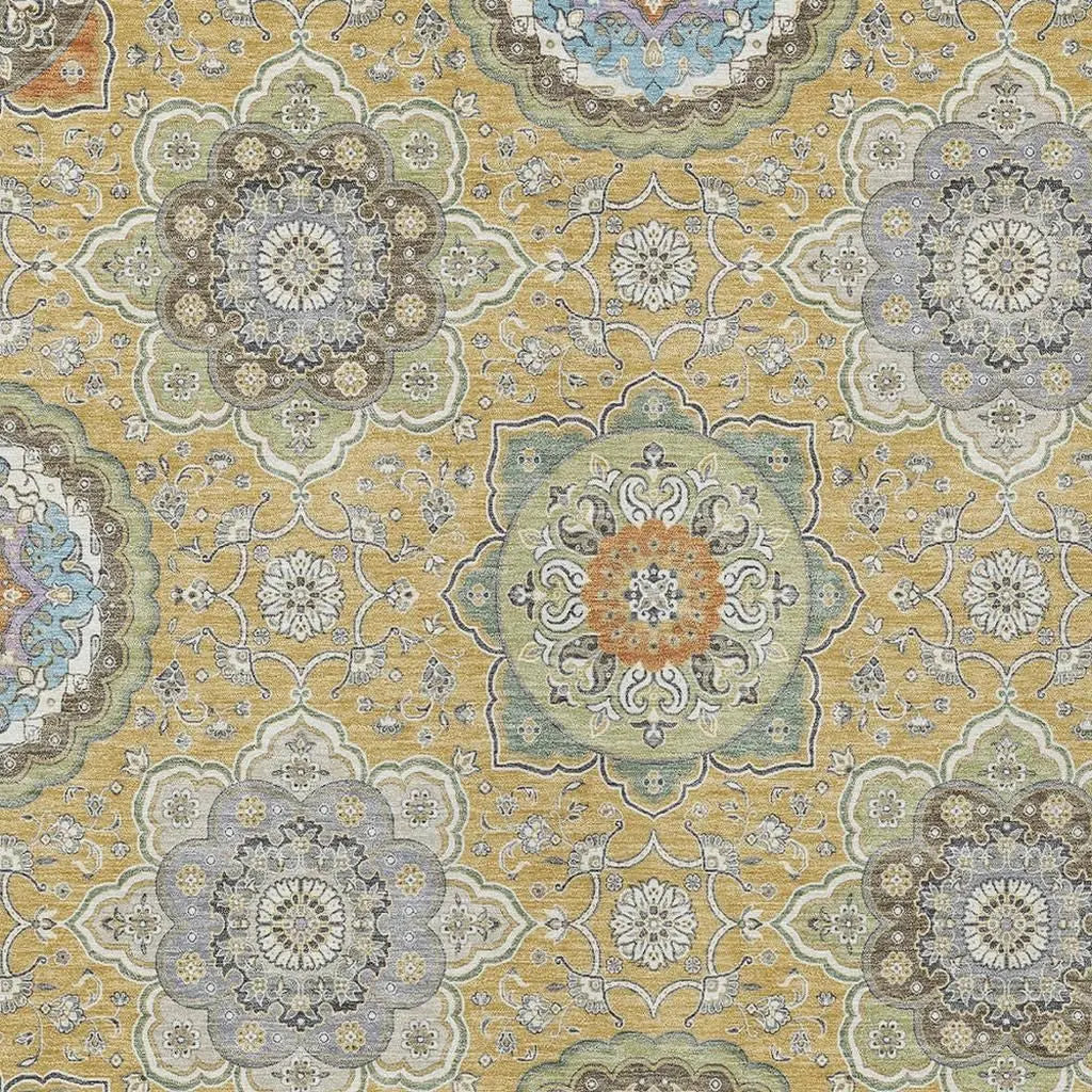 3' X 5' Gold And Ivory Floral Medallion Washable Indoor Outdoor Area Rug Homeroots Outdoor