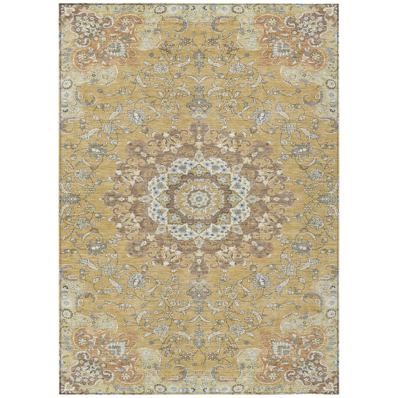 3' X 5' Gold And Ivory Floral Medallion Washable Indoor Outdoor Area Rug Homeroots Outdoor