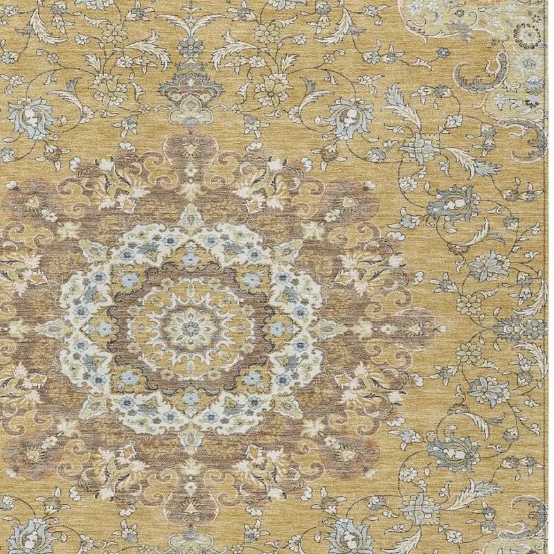 3' X 5' Gold And Ivory Floral Medallion Washable Indoor Outdoor Area Rug Homeroots Outdoor