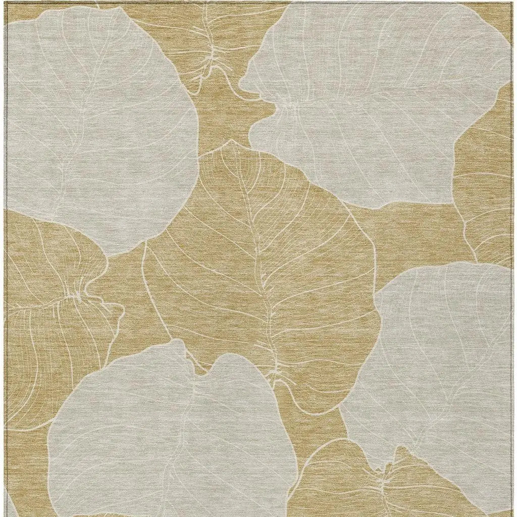 3' X 5' Gold And Ivory Floral Washable Indoor Outdoor Area Rug Homeroots Outdoor