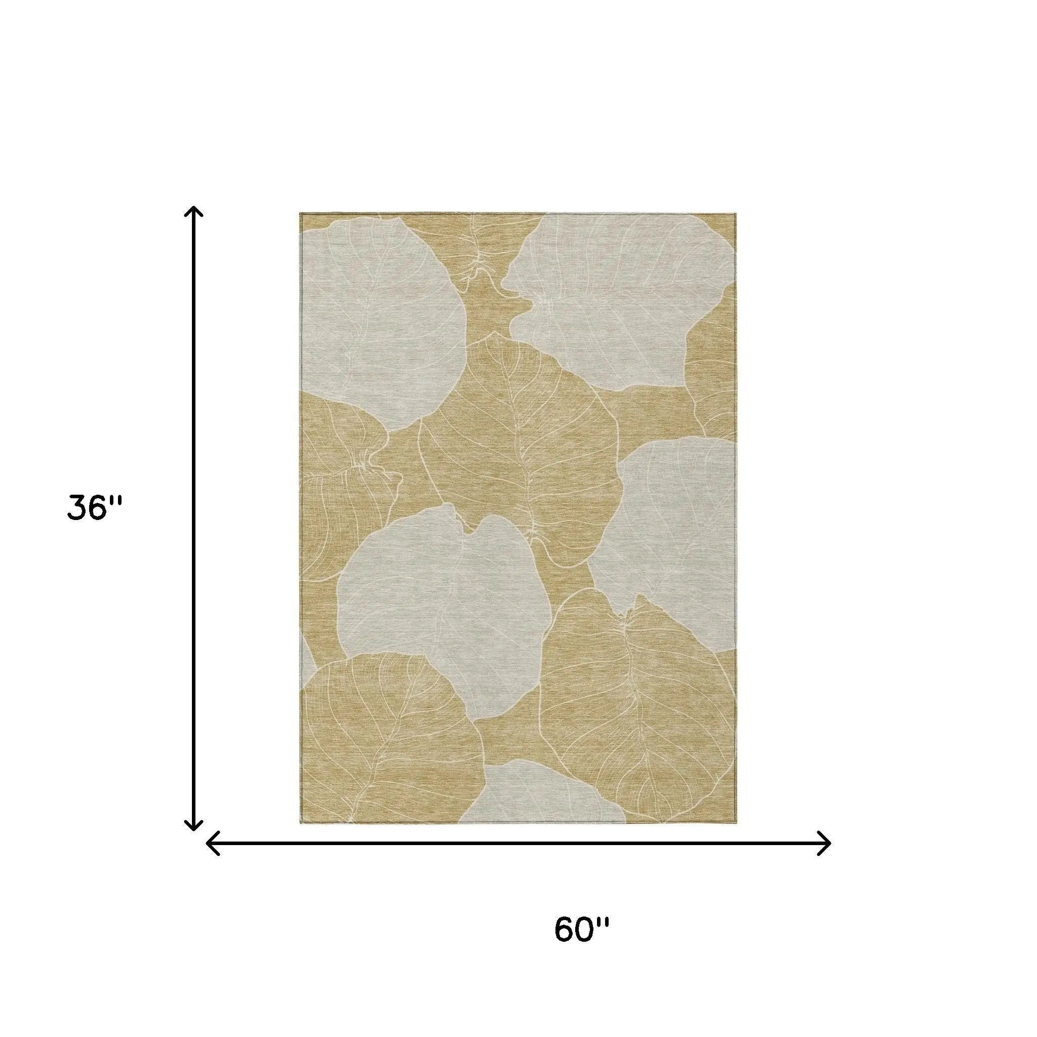 3' X 5' Gold And Ivory Floral Washable Indoor Outdoor Area Rug Homeroots Outdoor