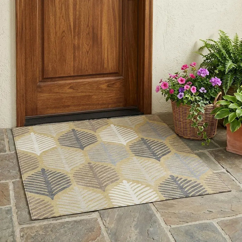 3' X 5' Gold And Ivory Floral Washable Indoor Outdoor Area Rug Homeroots Outdoor
