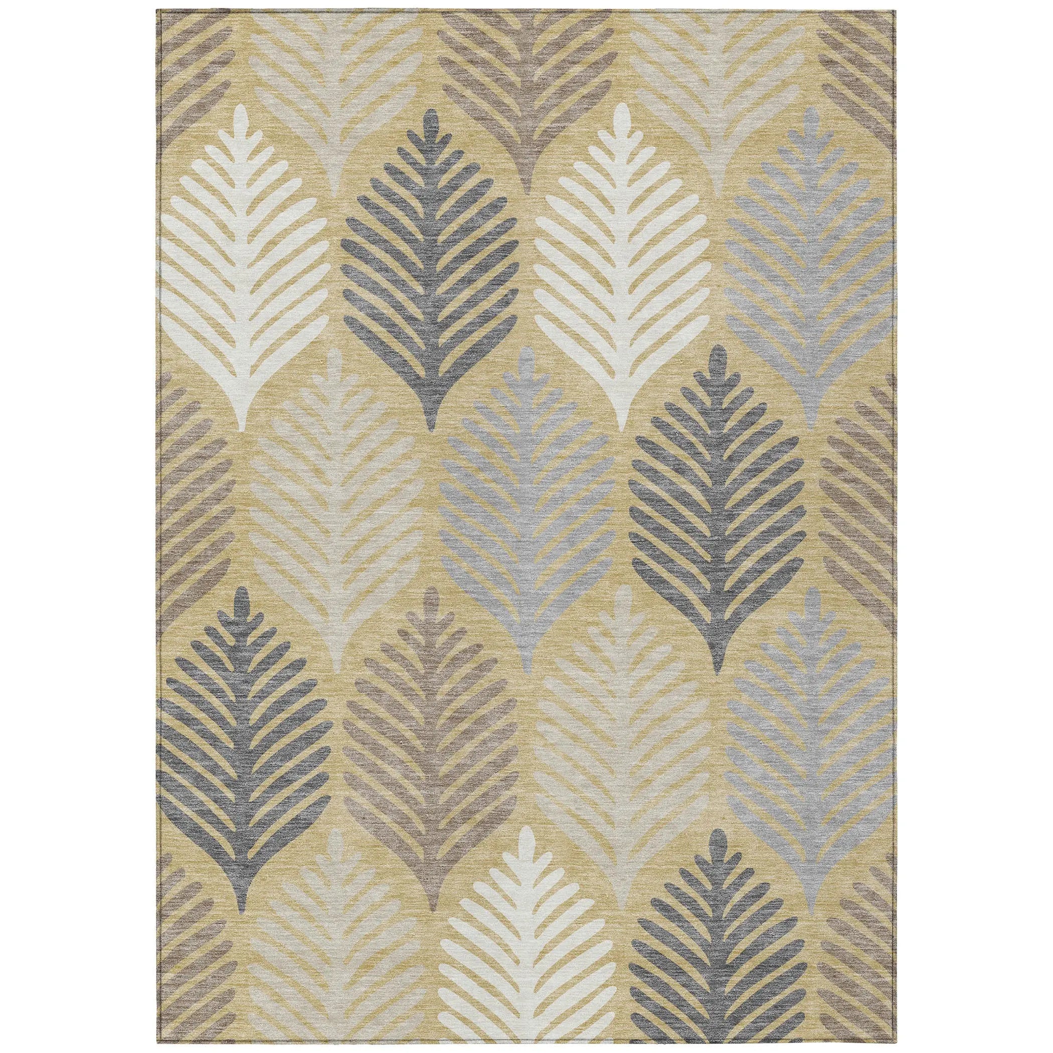 3' X 5' Gold And Ivory Floral Washable Indoor Outdoor Area Rug Homeroots Outdoor