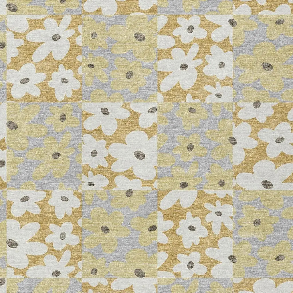 3' X 5' Gold And Ivory Floral Washable Indoor Outdoor Area Rug Homeroots Outdoor
