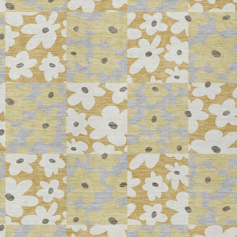 3' X 5' Gold And Ivory Floral Washable Indoor Outdoor Area Rug Homeroots Outdoor