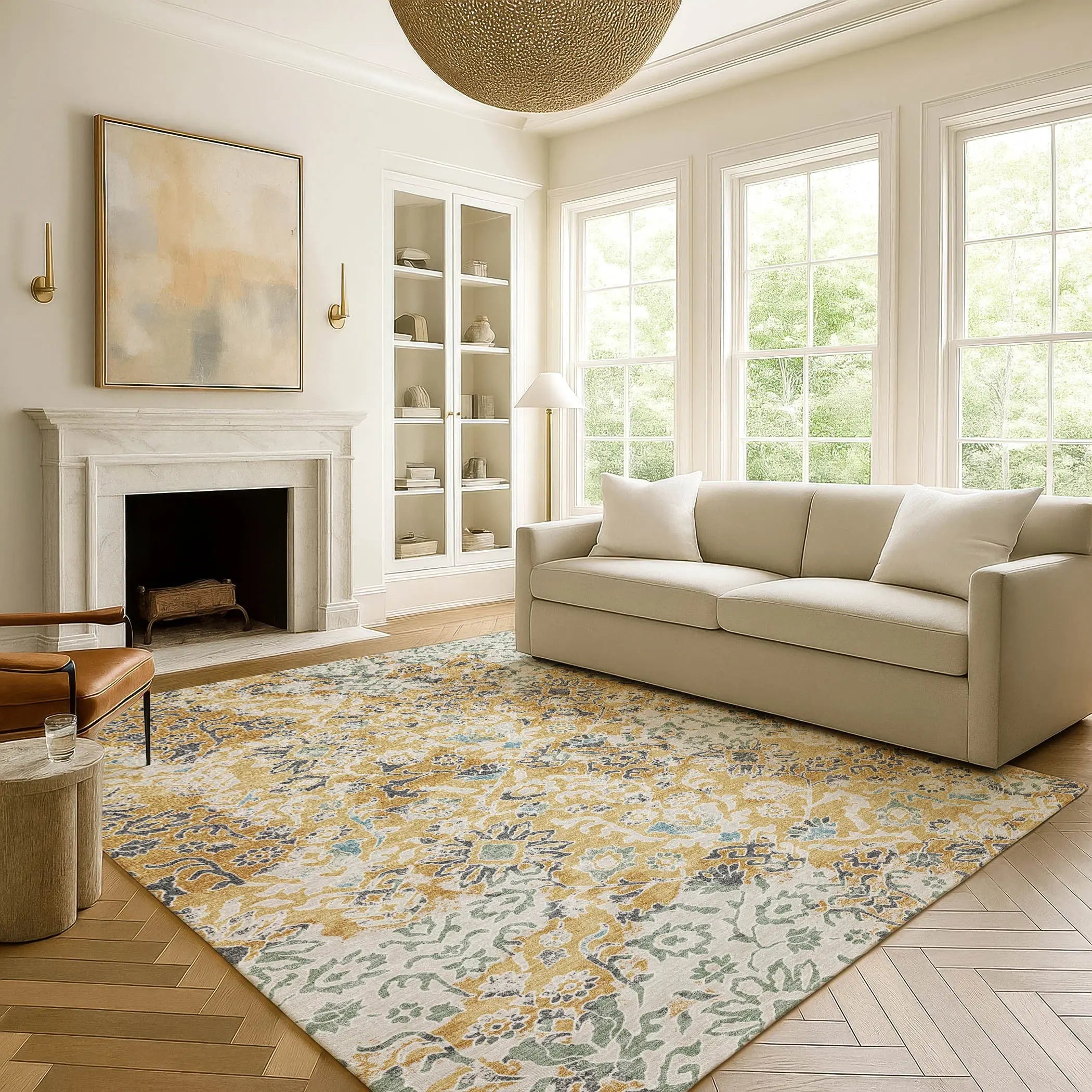 3' X 5' Gold And Ivory Geometric Washable Indoor Outdoor Area Rug Homeroots Outdoor