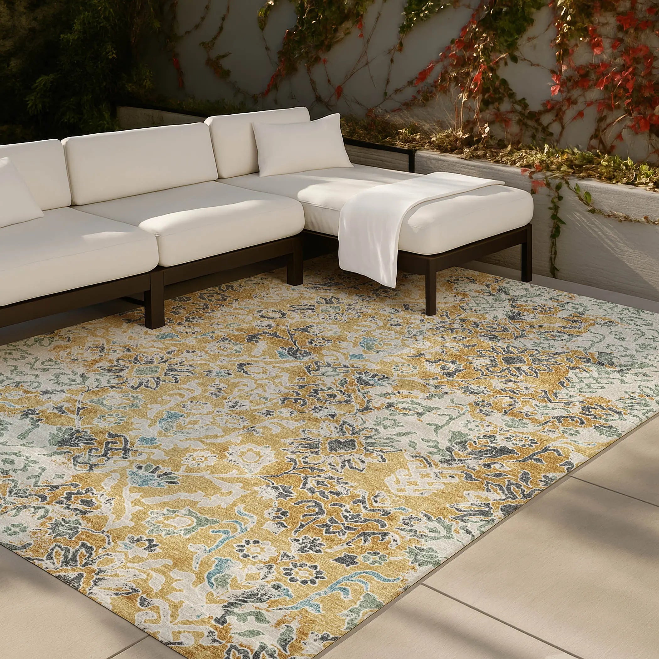 3' X 5' Gold And Ivory Geometric Washable Indoor Outdoor Area Rug Homeroots Outdoor