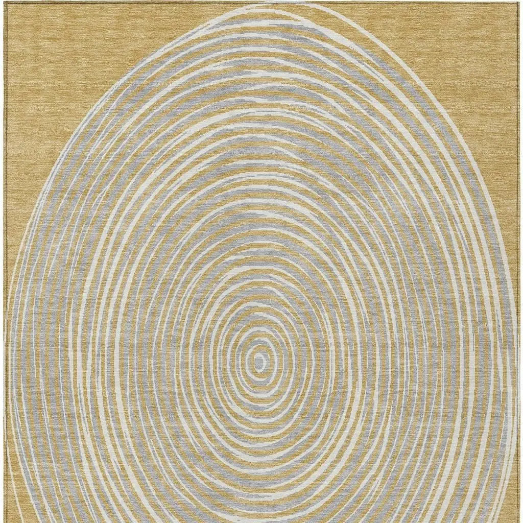 3' X 5' Gold And Ivory Geometric Washable Indoor Outdoor Area Rug Homeroots Outdoor