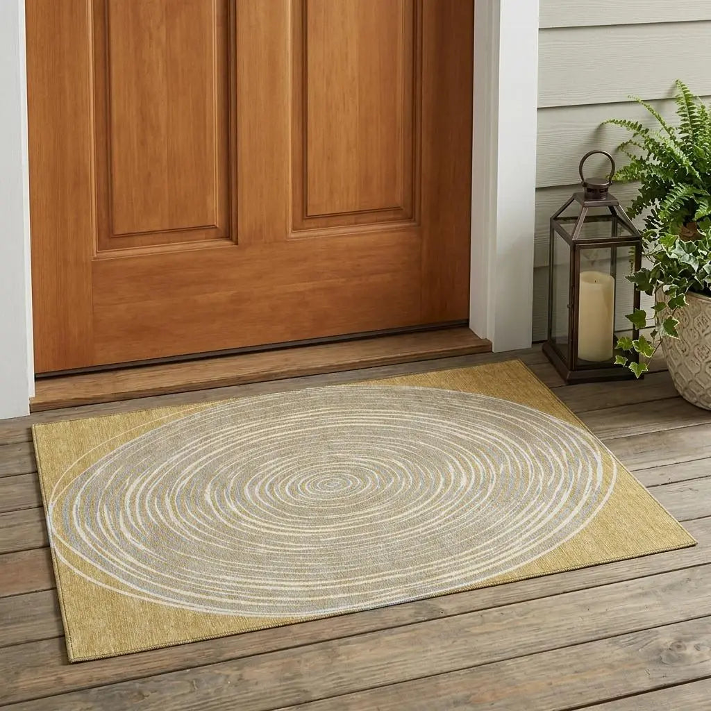 3' X 5' Gold And Ivory Geometric Washable Indoor Outdoor Area Rug Homeroots Outdoor