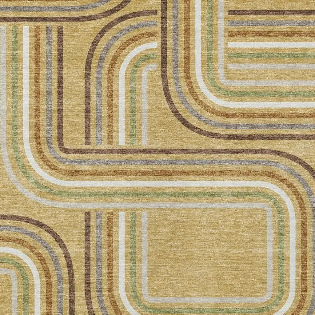 3' X 5' Gold And Ivory Geometric Washable Indoor Outdoor Area Rug Homeroots Outdoor