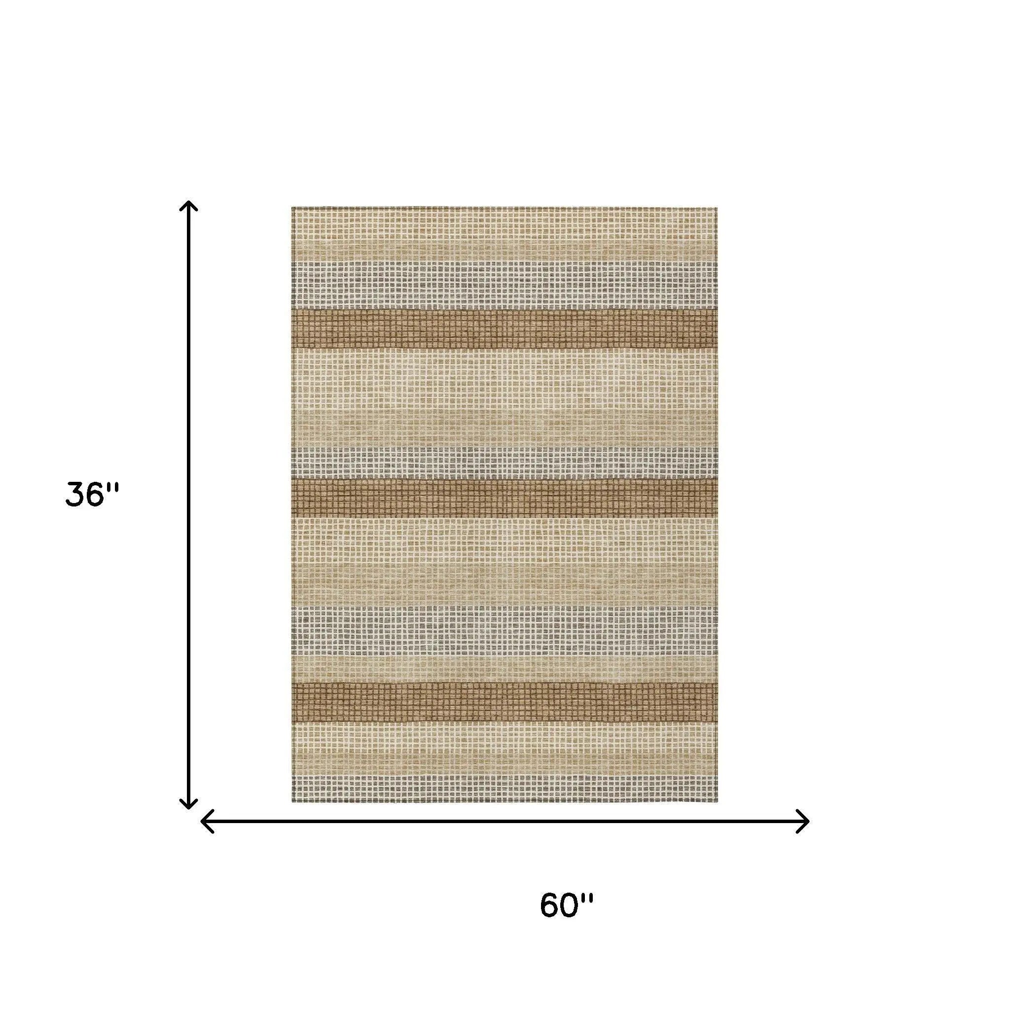 3' X 5' Gold And Ivory Striped Washable Indoor Outdoor Area Rug Homeroots Outdoor