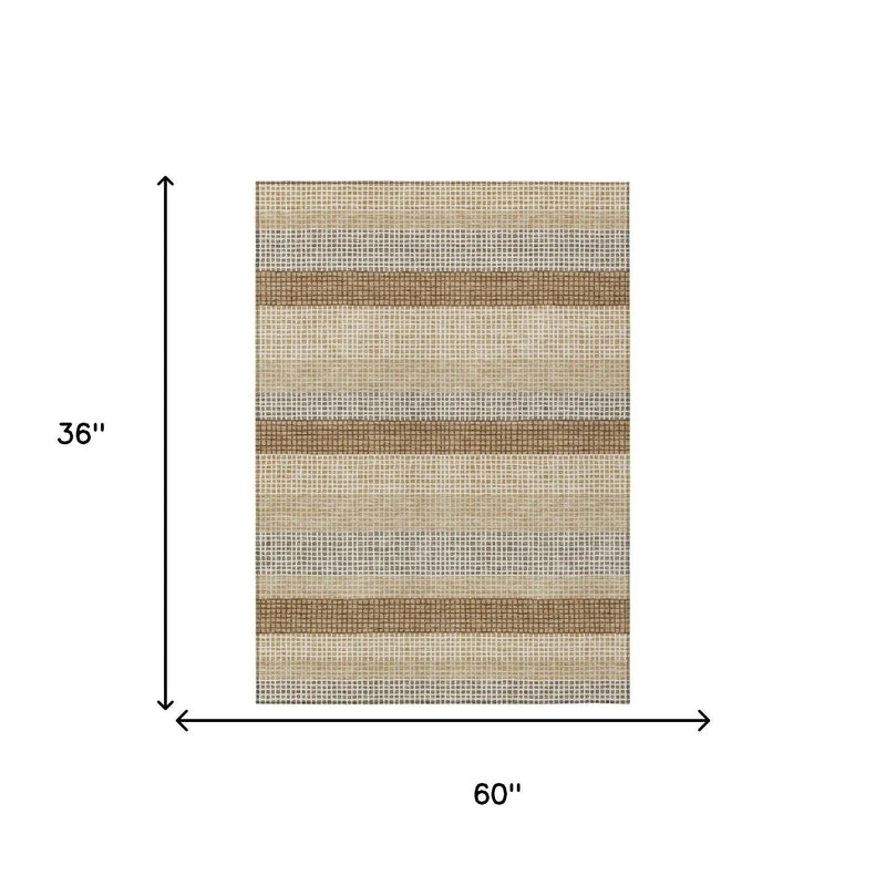 3' X 5' Gold And Ivory Striped Washable Indoor Outdoor Area Rug Homeroots Outdoor